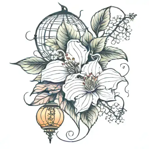 Lilacs And Chinese Lantern Plant Intertwined