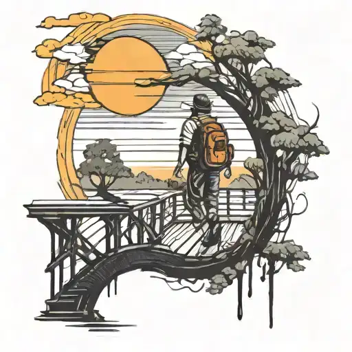 Walking On A Bridge Towards The Sun While Passing Life Problems