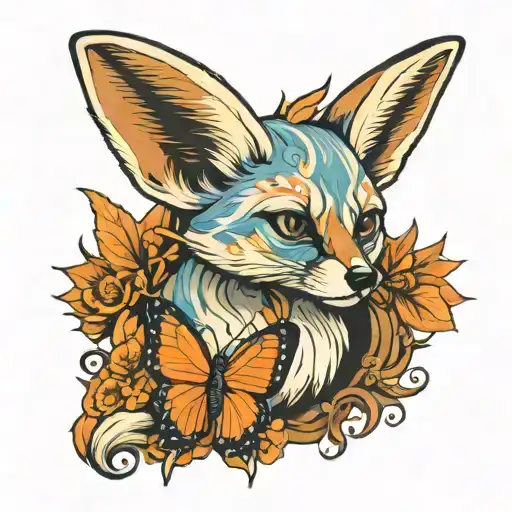 Fennec With A Fire Butterfly On Ist Nose