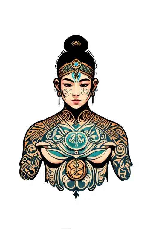 Balinese Style Full Chest And Stomach Using Nordic Runes