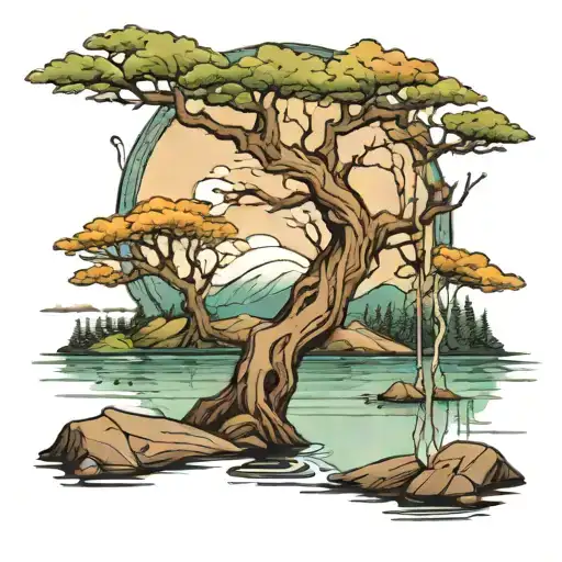 Tree Growing In A Lake Scene
