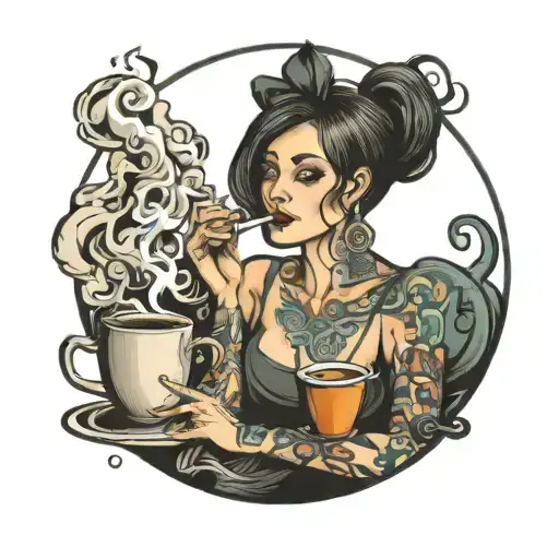 Woman With Coffee And Cigarette