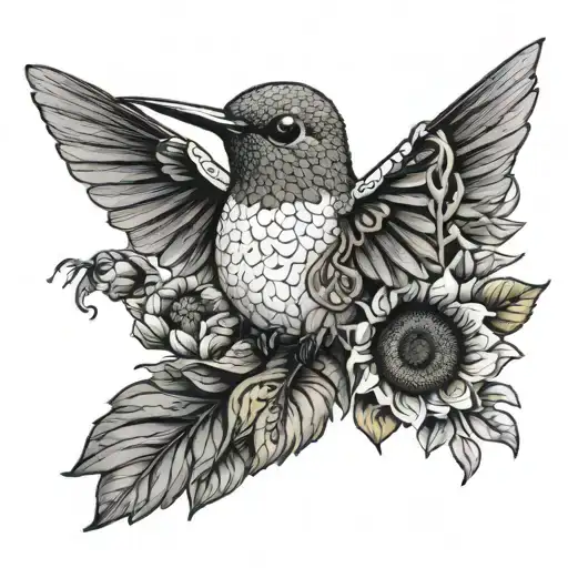 Hummingbird With Sunflowers In Its Body Shaped Like