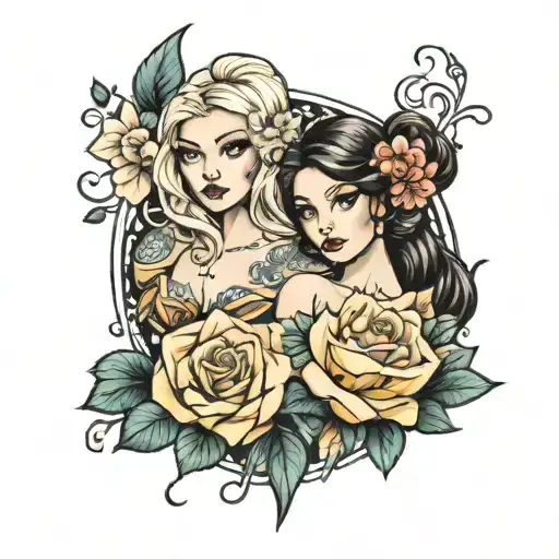 Blonde Woman And Brunette Latina Sister Tattoo Ideas