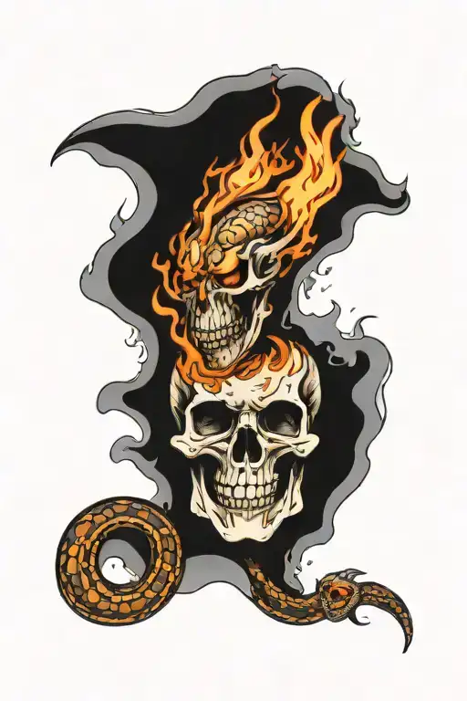 Skull With Fire Inside Warpped With A Snake