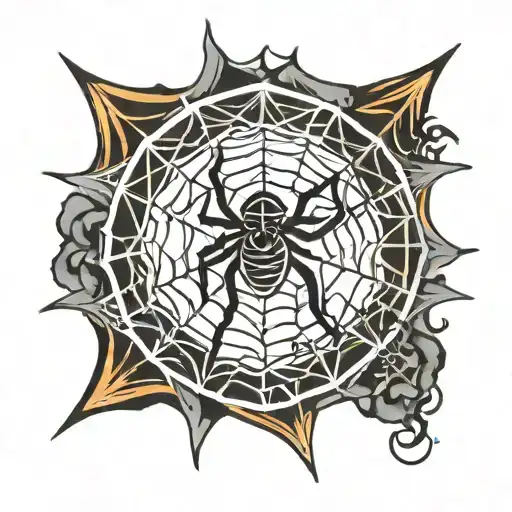 Spider In Web With Geometric Style Tattoo Design
