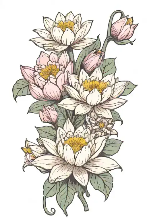 Water Lily And Daffodil Flowers