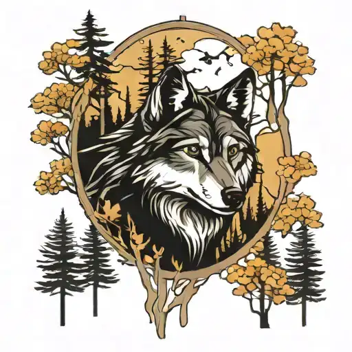Wolf In Aspen Trees