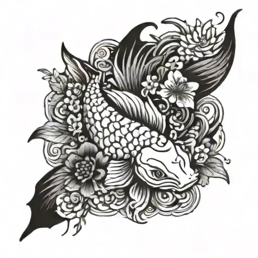 Tattoo With A Single Koi Half White Half Black