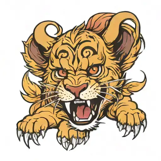 Snarling Lion Cub Playing