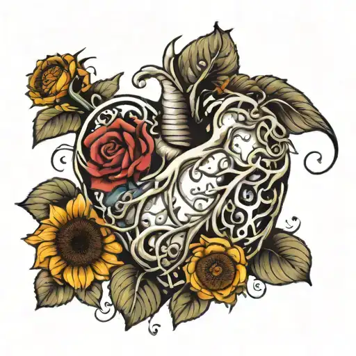 A Brain And A Lung Form A Heart And From It Come A Rose And A Sunflower