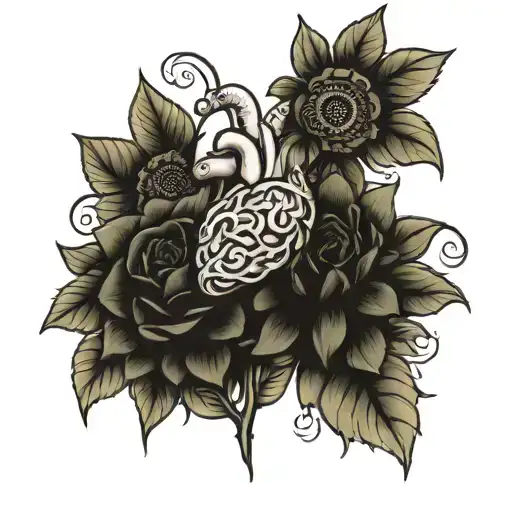 A Brain And A Lung United By A Rose And A Sunflower