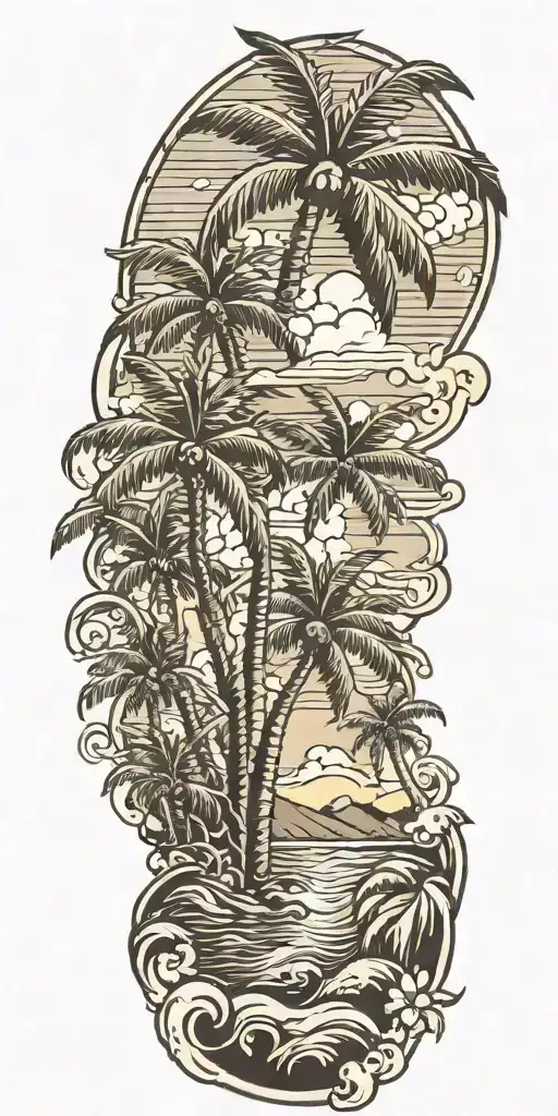 Beach Scene With Palm Trees