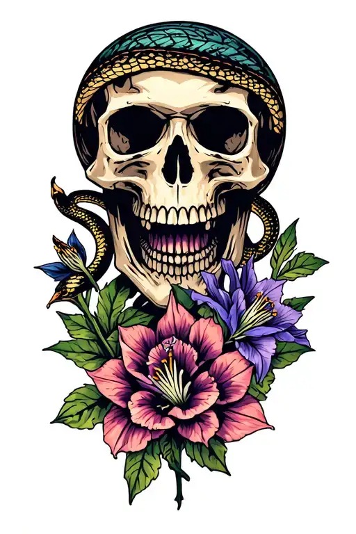 Colorado Columbines Flowers With Skull And Snake