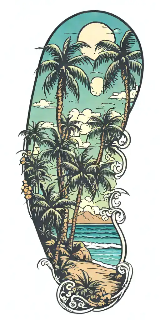 Beach Scene With Palm Trees