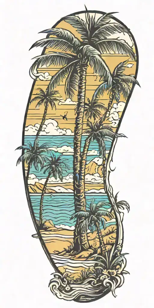 Beach Scene With Palm Trees