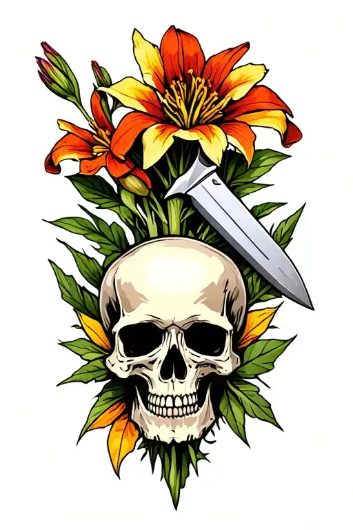 Colorado Columbines Flowers With Skull And Knife
