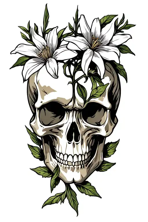 Skull And Colorado Columbines Intertwined With Vines