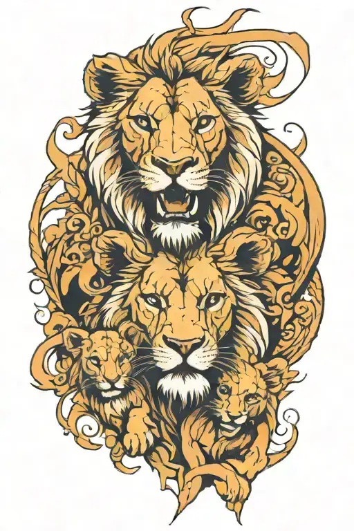 Lion And 2 Cubs Fierce