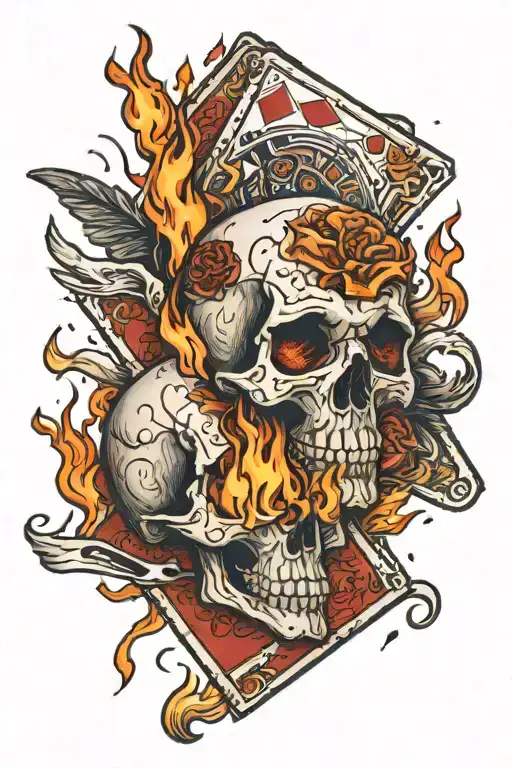 Cards Falling While On Fire With A Skull