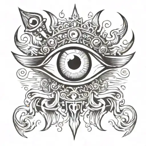 Tatoo Of An Demon Eye Above It Is A Crown And Bellow Are Some Claws