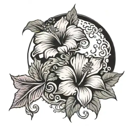 Cresent Moon With Hibiscus