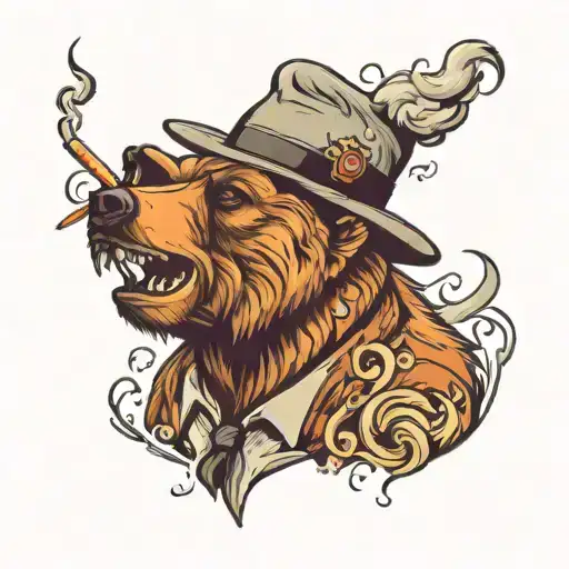 Grizzly Bear Smoking A Cigerette Wearing A Hat