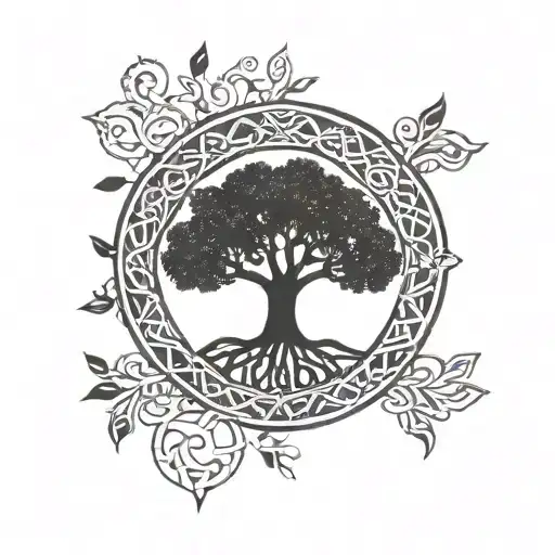 Black & White Minimalist Celtic Tree Of Life