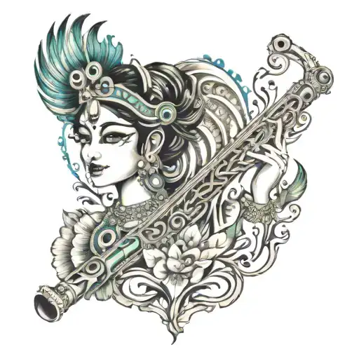 Krishna Flute With Peacock Feather