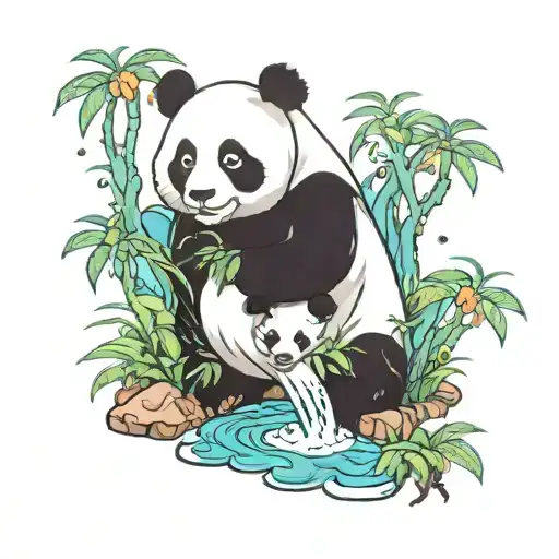 Panda Waterfall Forest Color