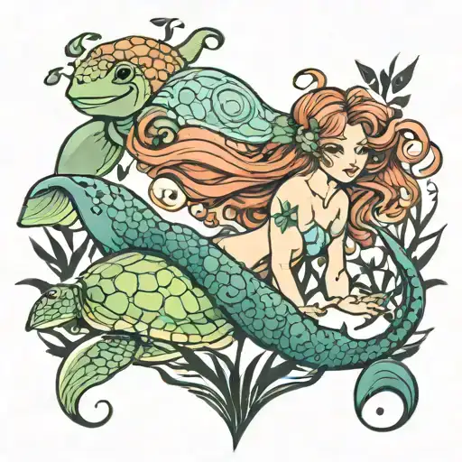 Mermaid And Sea Turtle