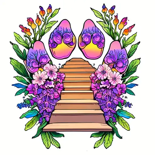 Buddlia Flower Intertwined Paw Print Surrounded Steps Rainbow Bridge
