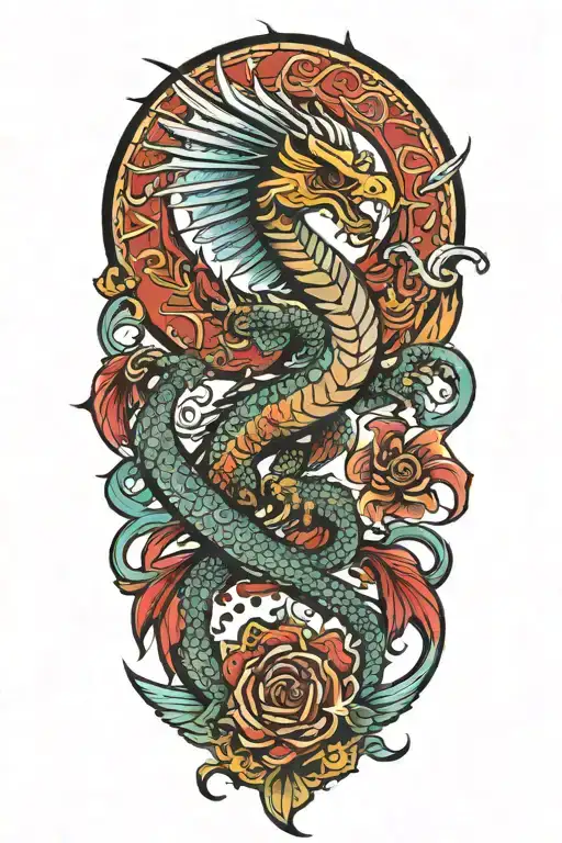 Mexican Inspired Dragon With The Mexican Eagle Flying
