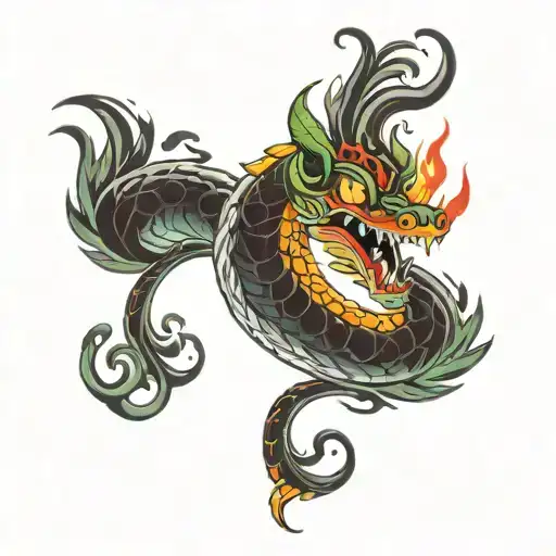 A Beaked Serpent With Big Eyes Emerging Form A Pool Of Fire And Smoke In The Style Of Ed Hardy