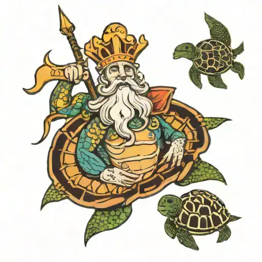 A Singleline With King Neptune And A Shellback Turtle
