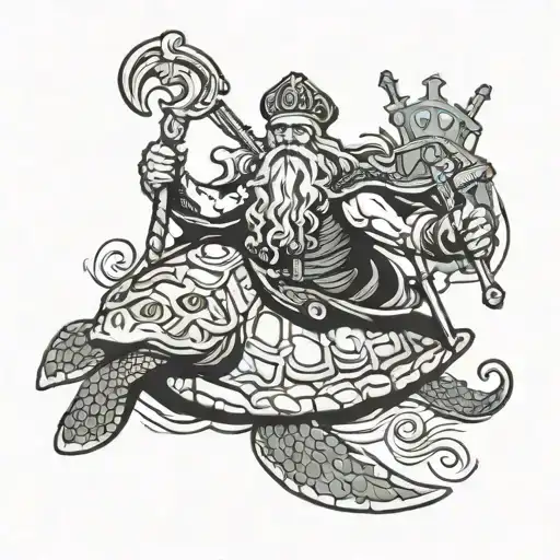 King Neptune Together With A Shellback Turtle