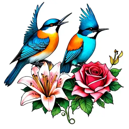 Two Birds One With Lily One With Rose