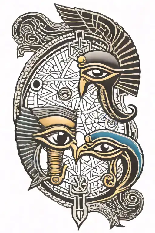 Eye Of Ra And Horus Facing Each Other With Ankh
