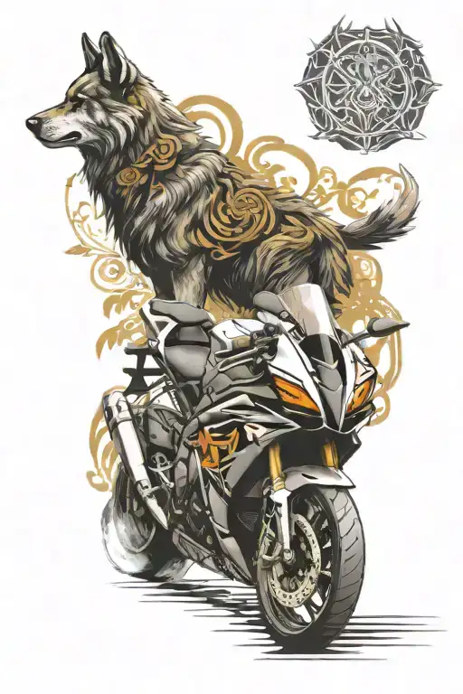 Yamaha R6 Side Profile With Wolf Surrounded