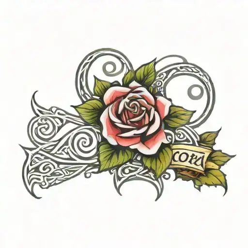 Celtic Rose Tattoo With The Name Cora Written Inside