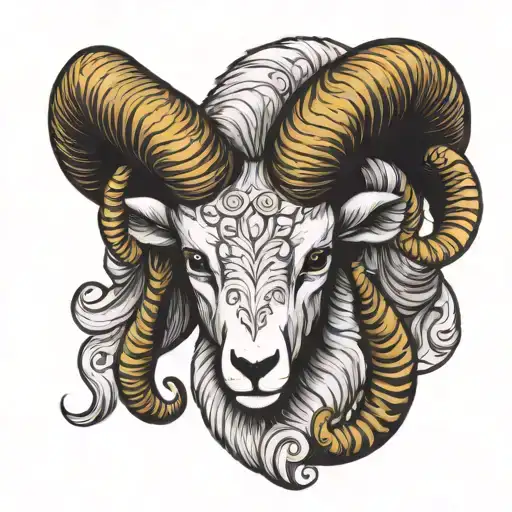 Aries Ram Half Color Half Black And White