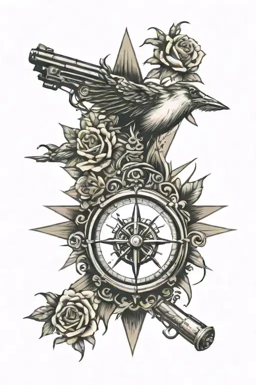 Guns And Roses Compass Rose Surrounded
