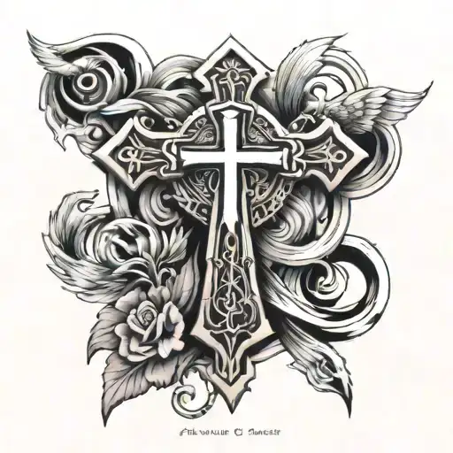 Christian Cross Across Chest Along Sternum With Bible Verse Surrounding Cross