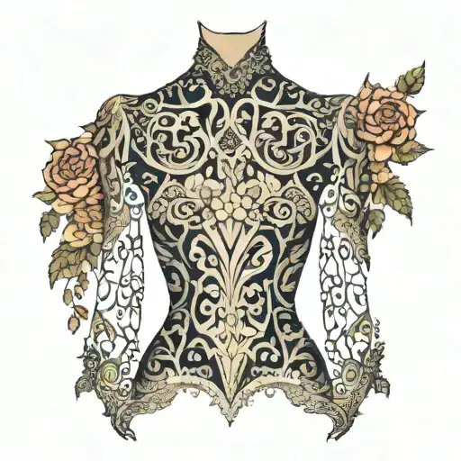 A Mannequin Adorned With Intricate Lace Patterns And Floral Designs