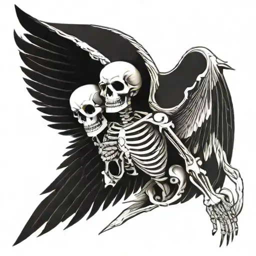 Skeleton With Wings Turned To The Side