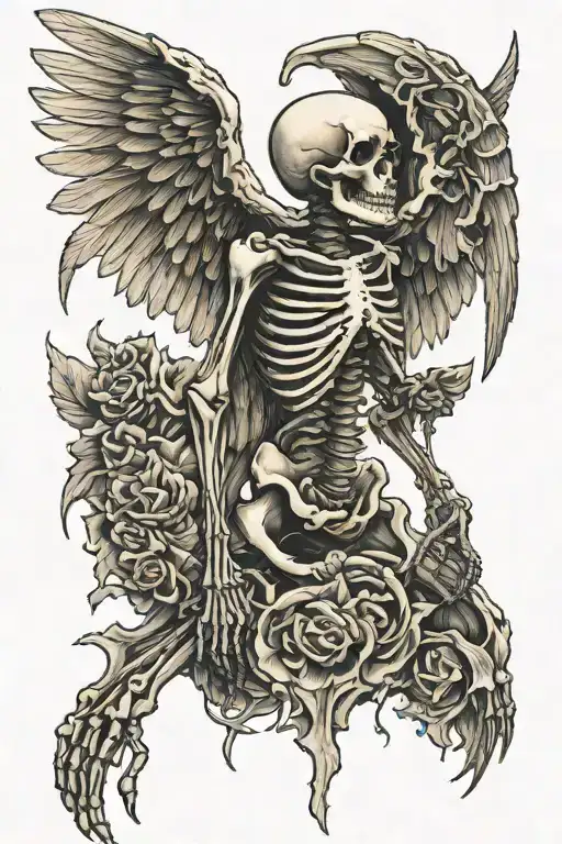 Skeleton With Wings Turned To The Side
