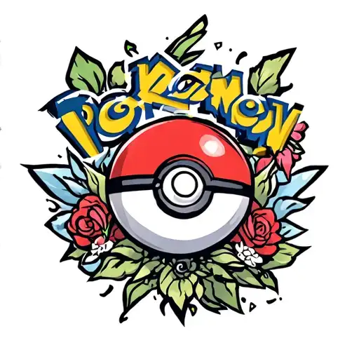 Pokemon Leg Tattoo With Pokeball In The Middle Surrounded