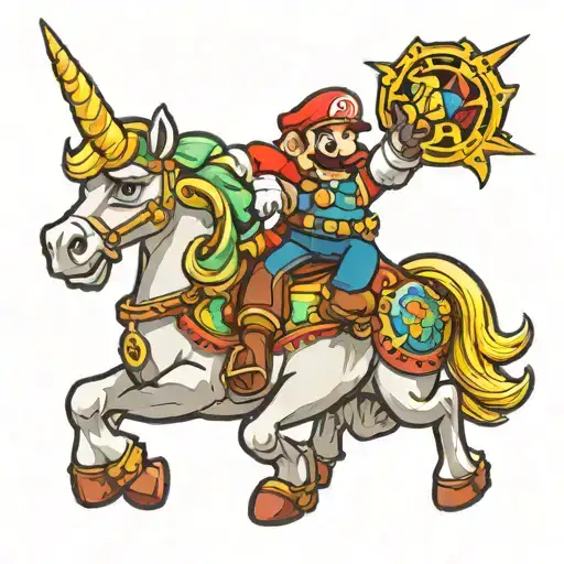 Mario Bros Riding Unicorn