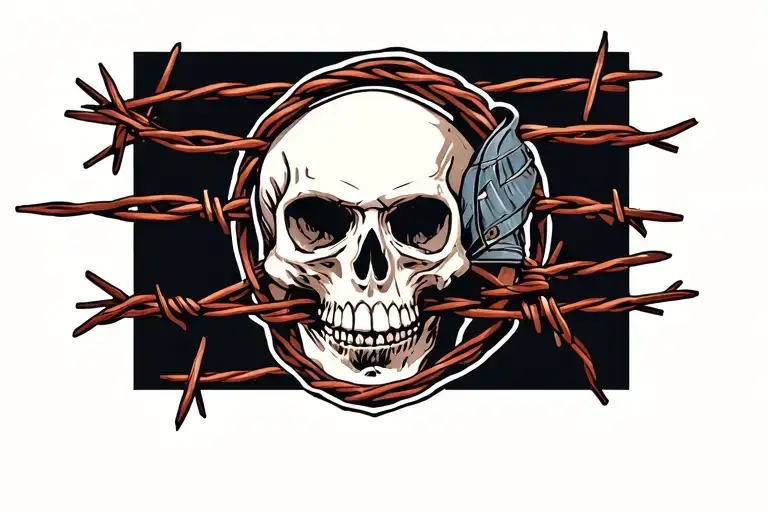 Skull And Barbed Wire Wrapped Around Its