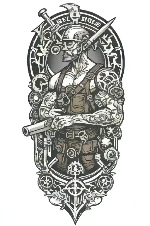 Mechanic Themed Tattoo Featuring